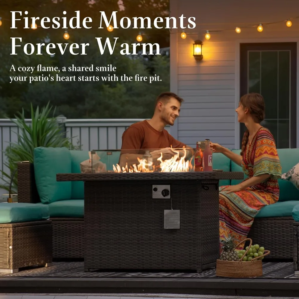 

Большой 43-дюймовый прямоугольный плетеный стол для костра на пропане с камином на природном газе емкостью 60 000 БТЕ для уличных палуб и заднего двора