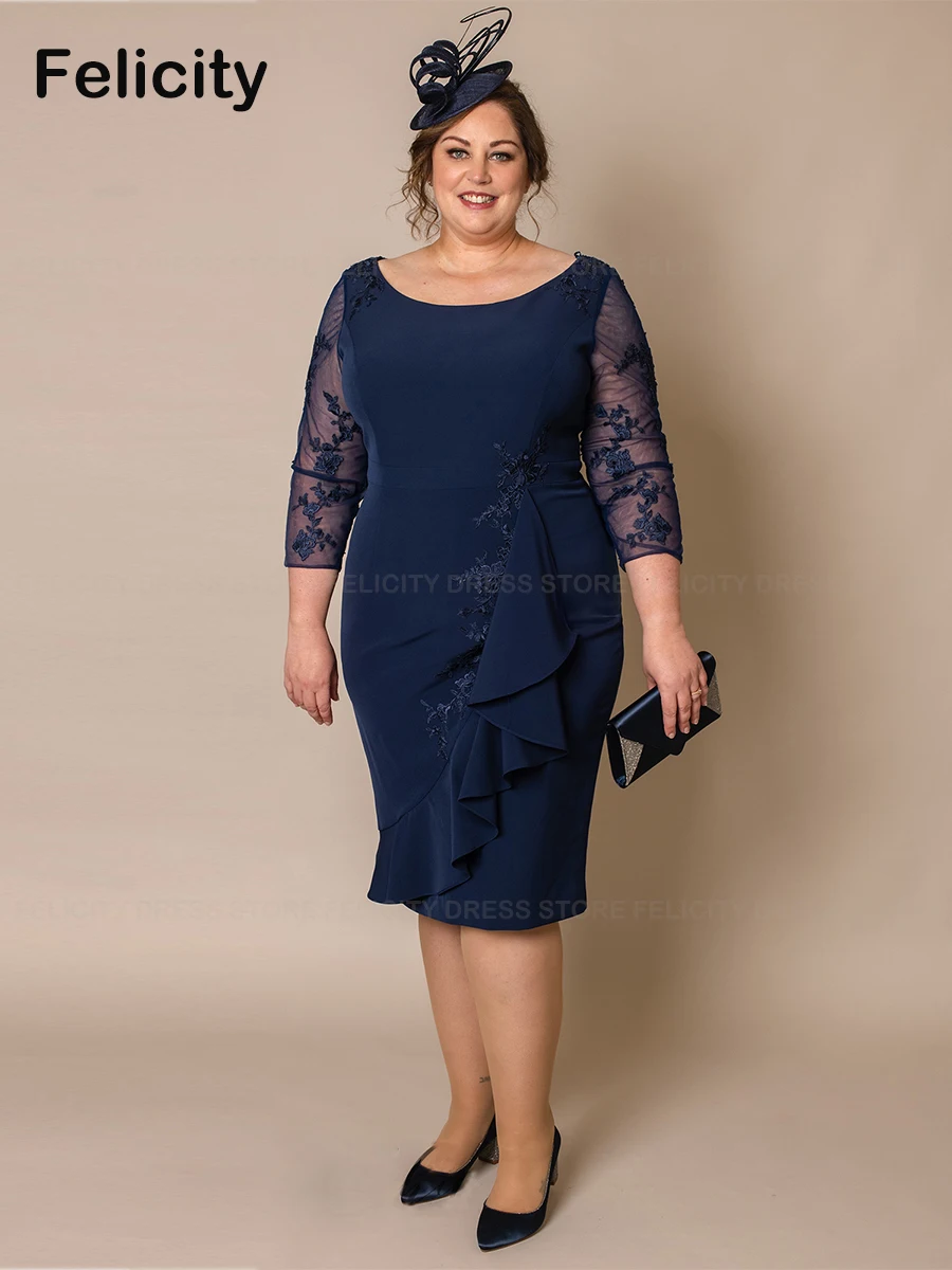 

Elegant Plus Size Mother of the Bride Dress 2023 Sheath O-Neck Formal Wedding Party Dresses Lace Appliques Robes Invitée Mariage