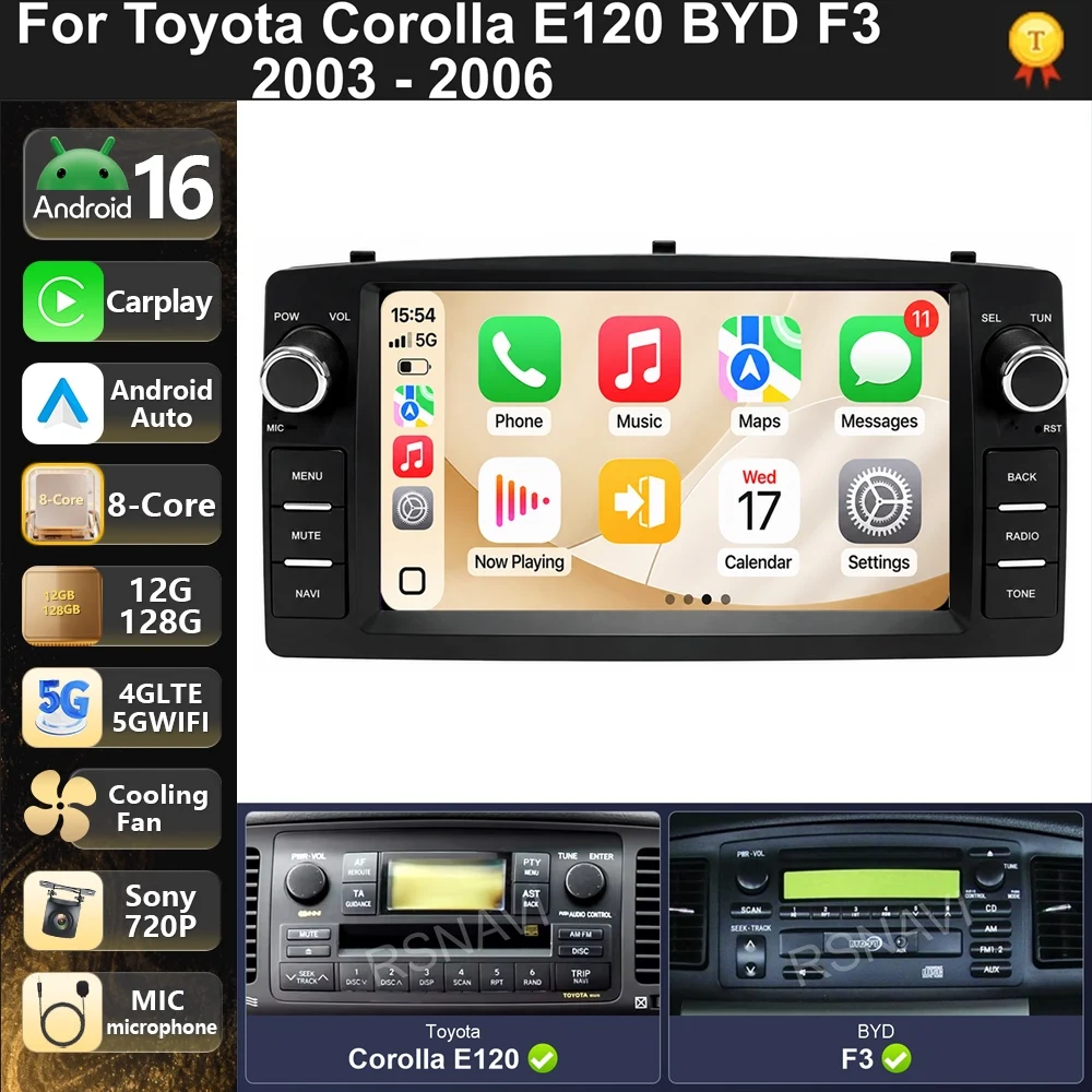 Car Radio Android 16 For Toyota Corolla E120 BYD F3 2003 - 2006 carplay auto dsp bt 4g