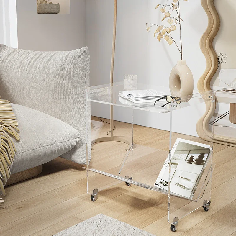 Tavolino mobile creativo in acrilico trasparente, carrello portaoggetti, divano, armadietto laterale, tavolo ad angolo, portaoggetti, lato camera da letto