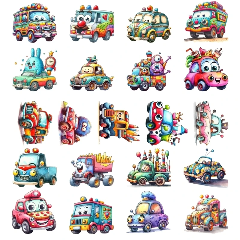 

25 см/15 см мультяшные милые автомобильные теплопередающие наклейки DTF железные нашивки для переноса для детей и взрослых, украшение одежды