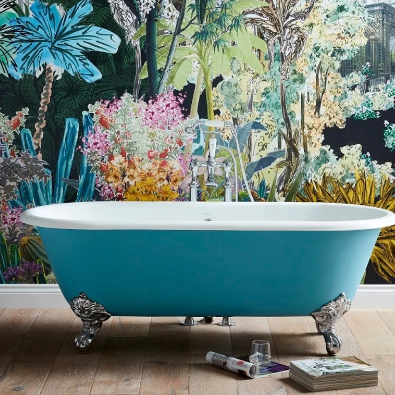 

Vintage European cast iron enamel freestanding princess bathtub flat head skirt hotel villa