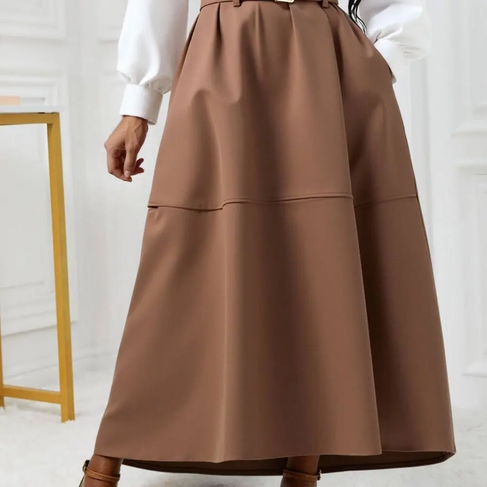 

Women's High Waist A-Line Skirt Casual Plain Office Lady Skirt Flowy Hem for Autumn Winter Daily Wear Style