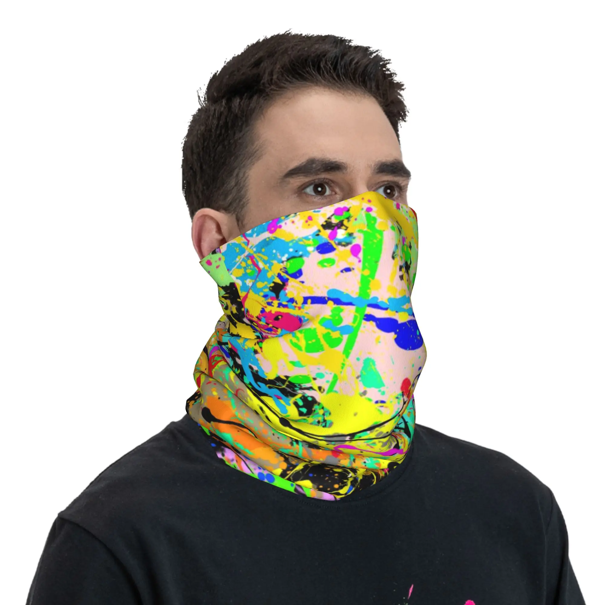 ผ้าพันคอป้องกันลมลายกราฟฟิตี้สตรีทป๊อปอาร์ต สำหรับเดินป่า ผ้าคลุมหน้าหลากสีลายพรางอเนกประสงค์