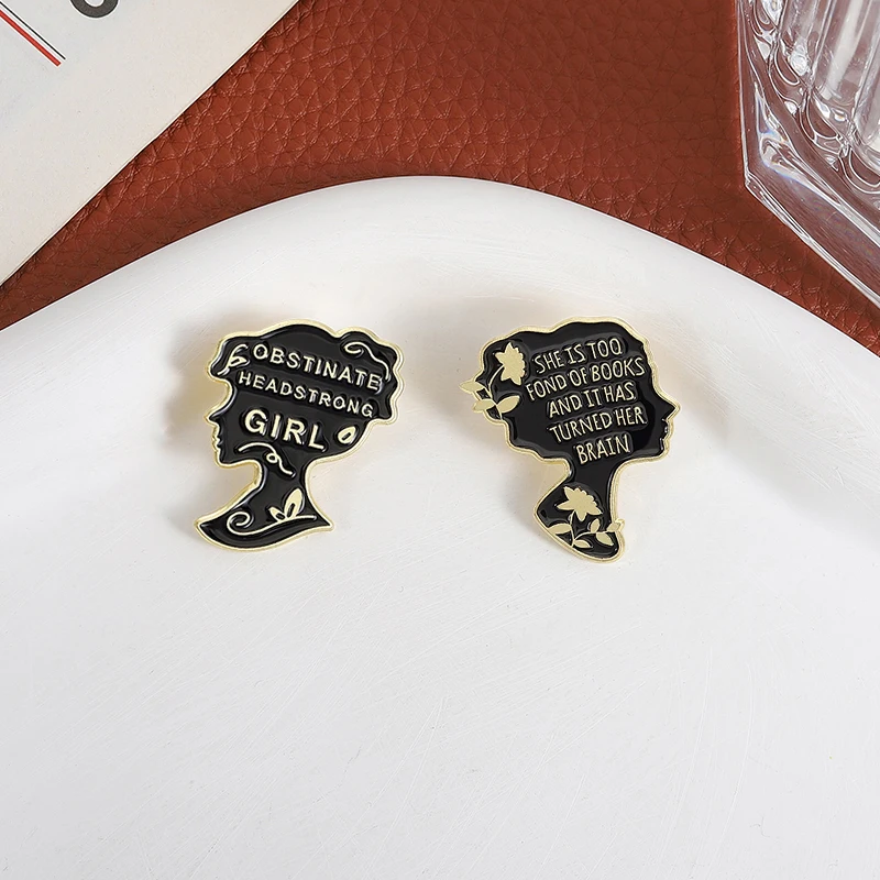 العنيد فتاة قوية المينا دبوس جين أوستن فخر وتحامل الشهيرة إقتباس بروش شارة التلبيب مجوهرات هدية للأصدقاء