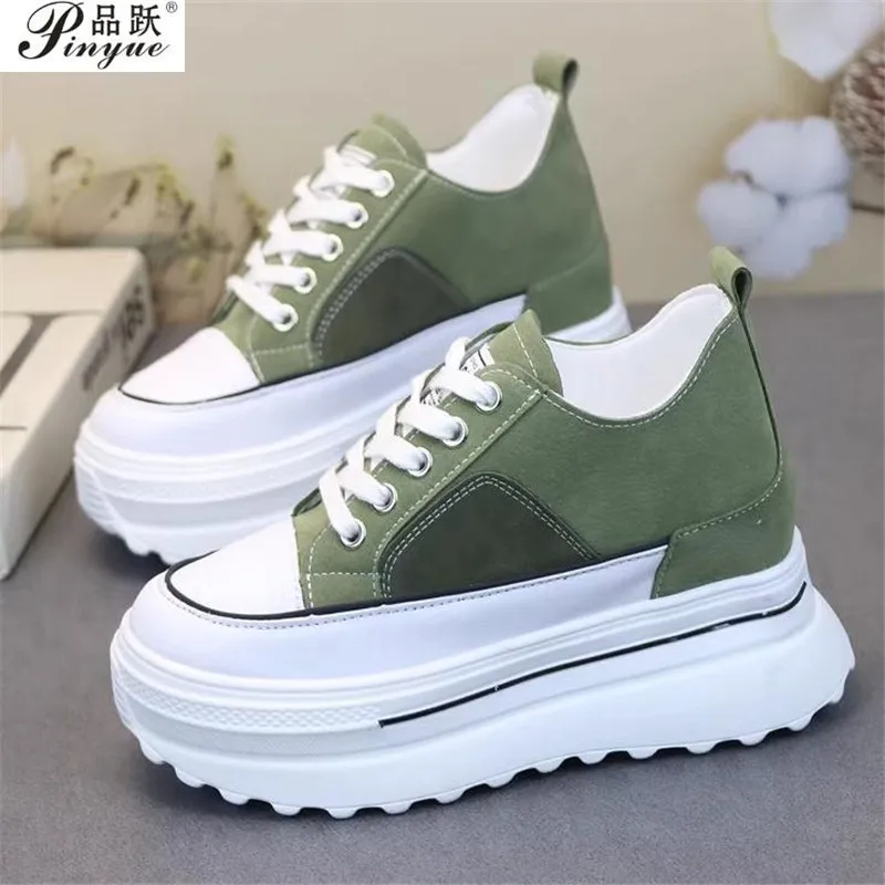 

Chunky Women Shoe Canvas Breathable Lace-up Platform Woman Shoes Outdoor Casual Non-slip 10cm In Height Ladies Vulcanized Shoes