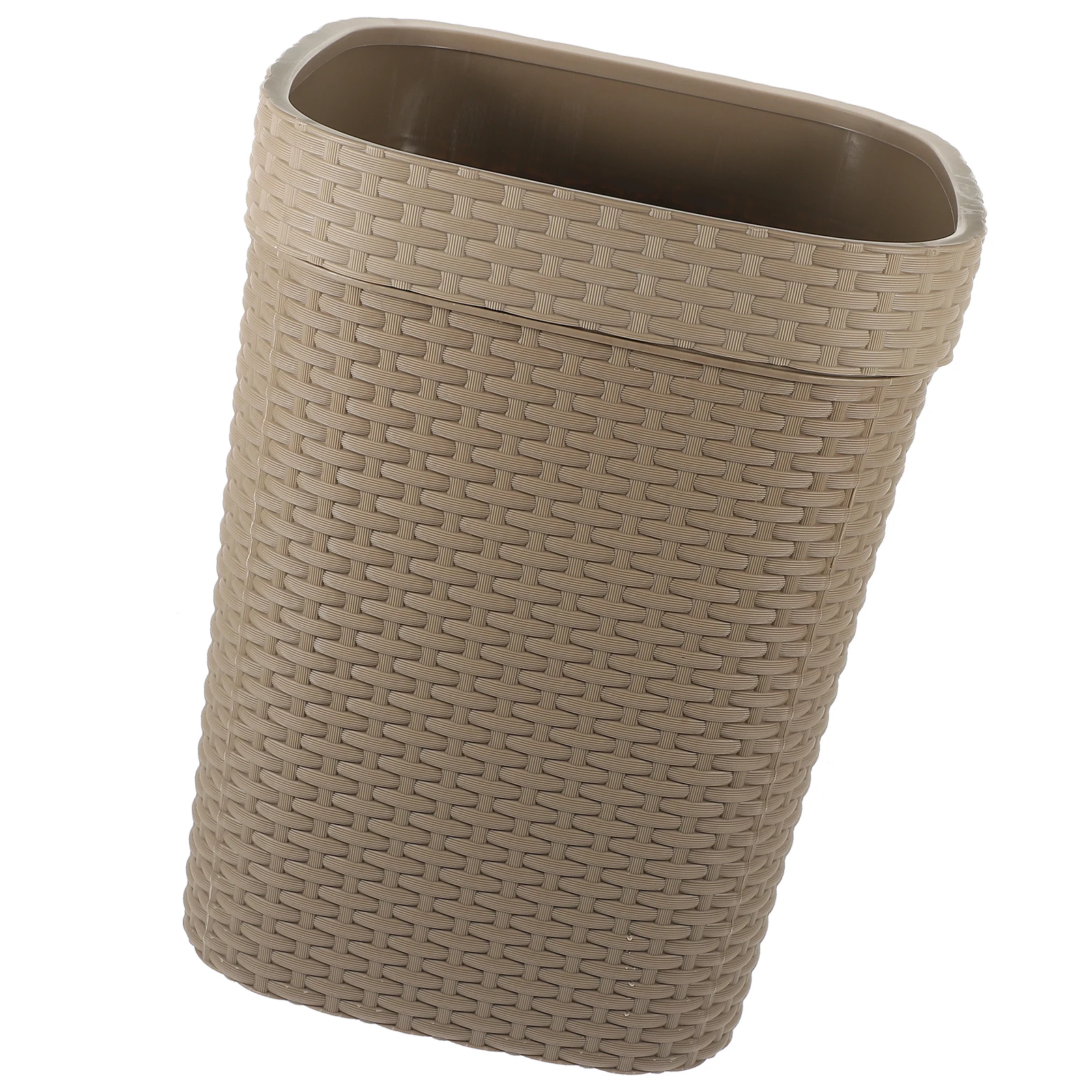 

Imitation Rattan Trash Can Garbage Basket Waste Paper Bucket Retro Design Easy Cleaning Wide Opening Storage Container