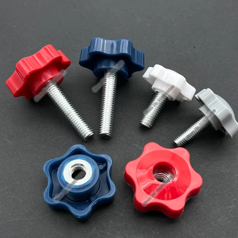 White Red Blue Grey Six-Lobe Plum Hand Knob Screws M6 M8 Plastic Star Shape Head Thread Clamping Thumb Handle Machine Bolts