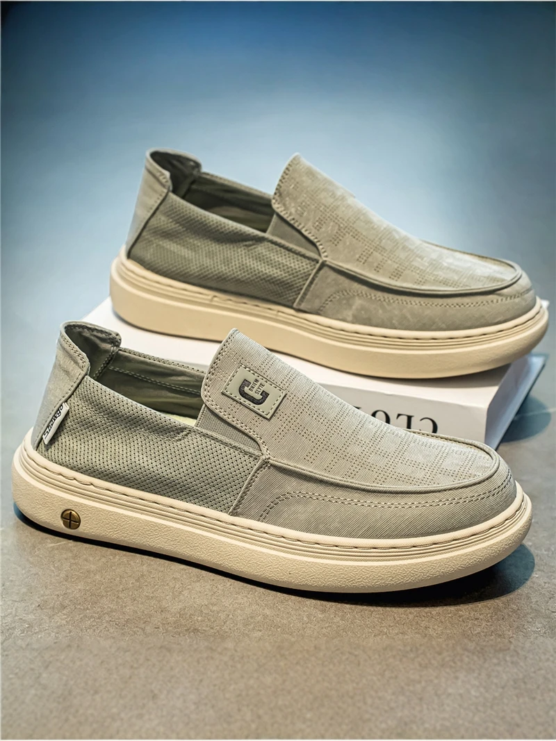 Men's Canvas Shoes Summer New Ice Silk Mesh Breathable Lightweight Soft Bottom Thick Bottom Slip-On Bean Cloth Shoes Casual L...