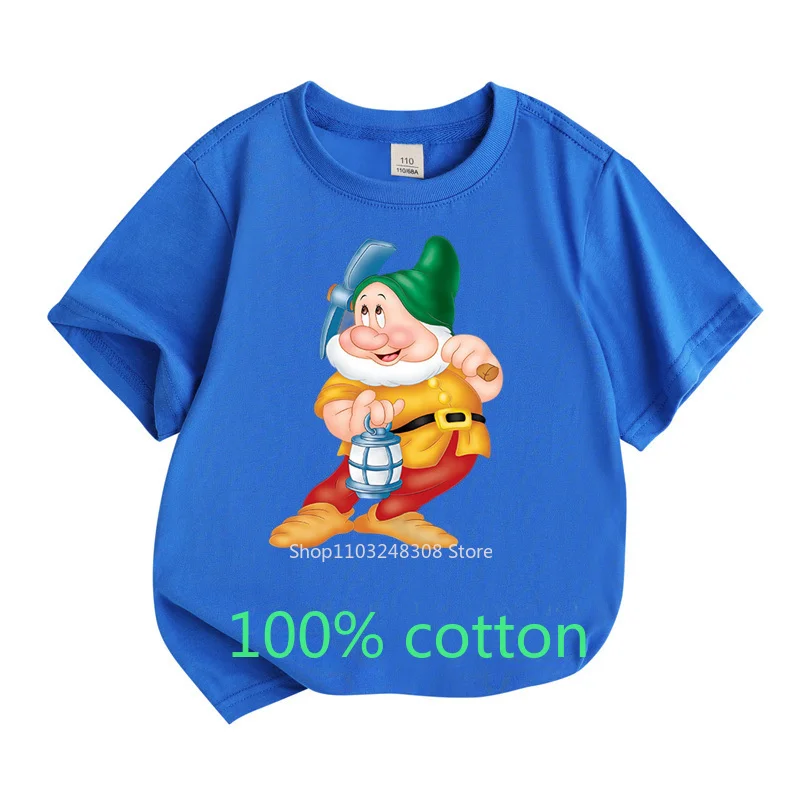 Summer Children\'s Clothes 100%Cotton T-shirt  Boys Girls Kids Tops Dwarf Cartoon Round Neck Short-sleeved T-shirt Toddler 2-15Y