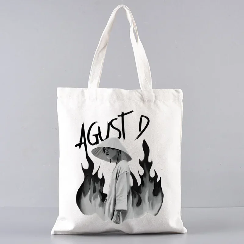 2pcs Agust D TOUR Tote Bag Set, Fashion Canvas Shoulder Bag with Makeup Bag, Portable Shopping Bag