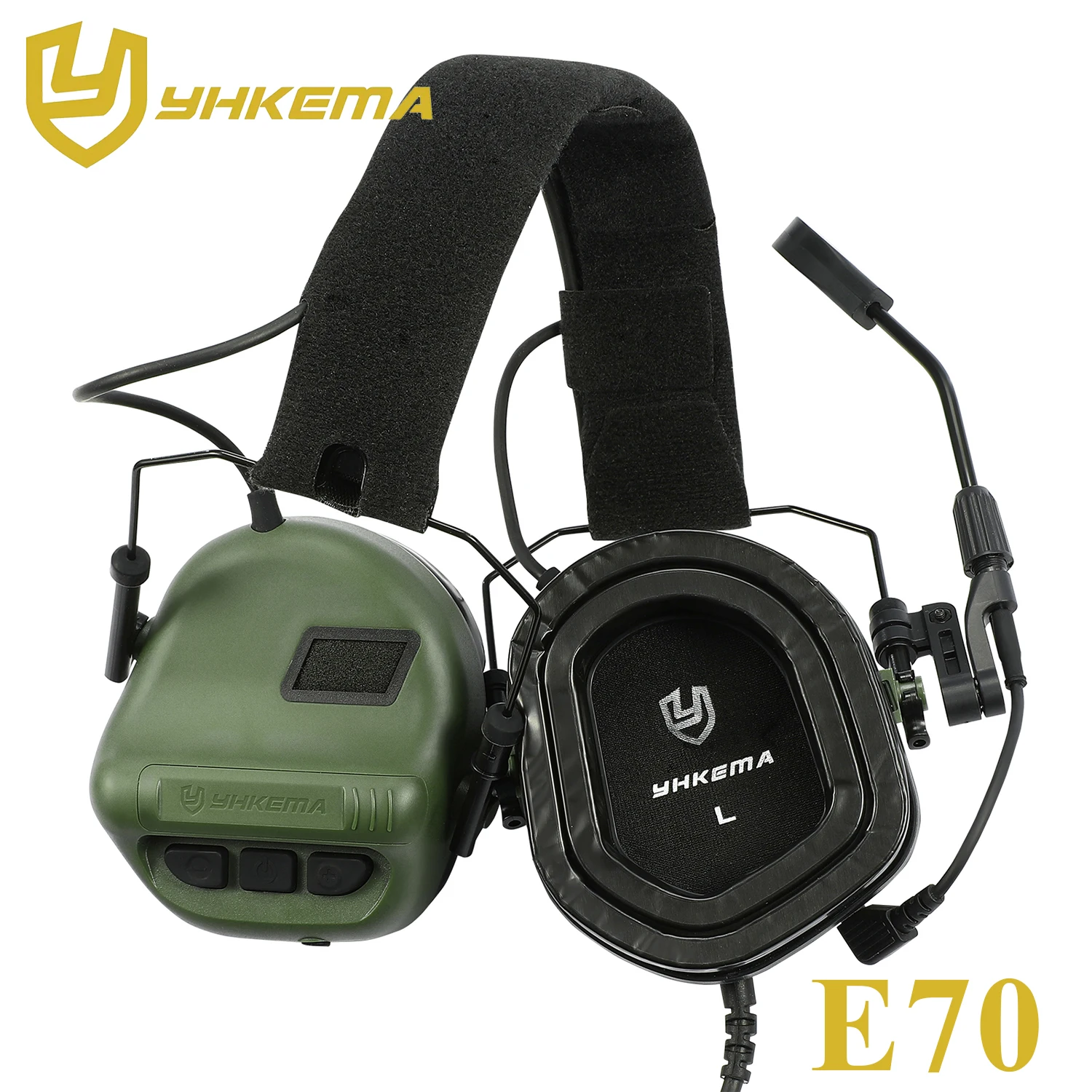 YHKEMA E70 Tactical Headset Hunting & Shooting Earmuffs with Microphone, Sound Amplification, Nato TP120 Jacket