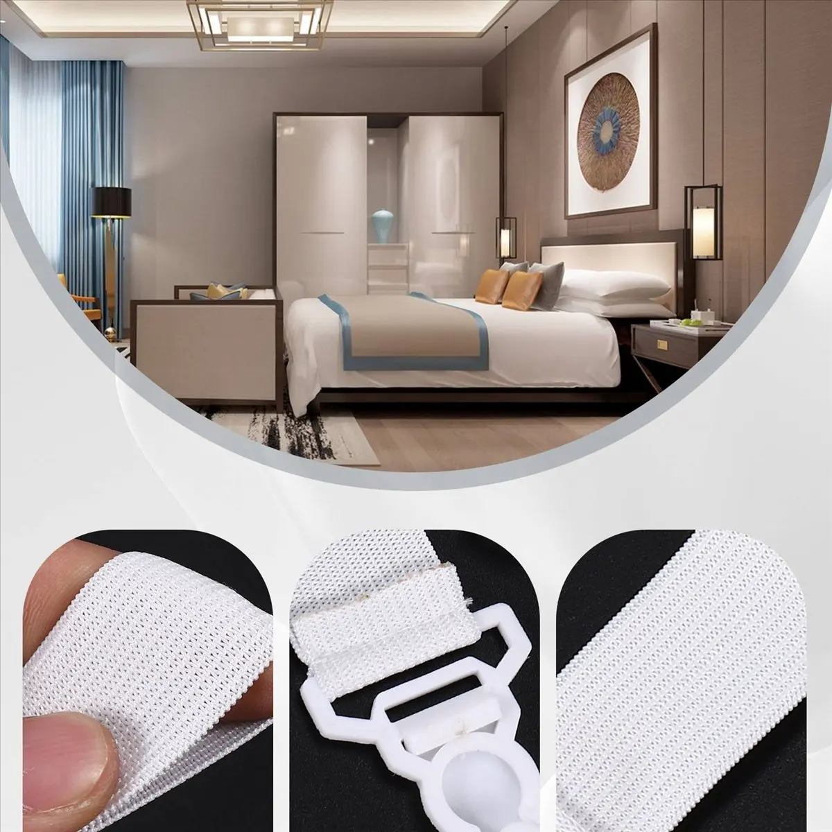 ABNQ Set of 4 Elastic bedspread bed sheet bedspreads stretchers spanner straps strainer White