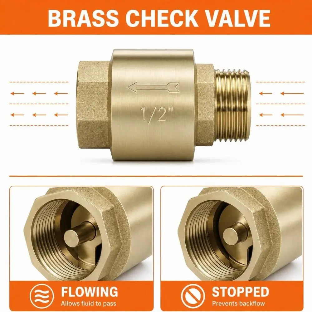 Durable BSPT Thread Brass Check Valve Male To Mal Male To Male Water Non Return Valve 1/2