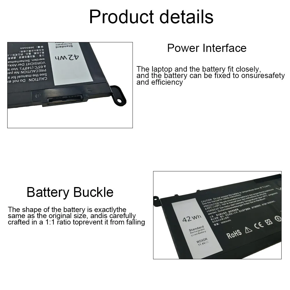New WDX0R Laptop Battery For Dell Inspiron 13 5368 5378 14 7460 15 5567 7560 7570 15 17 5000 7000 P69G 9VKYR Vostro 5471