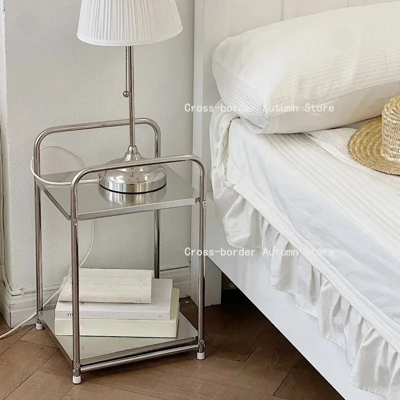 Nordic Style Sofa Side Table Room Bedside Table Double-layer Home Stainless Steel Storage Rack Home Decoration Furniture
