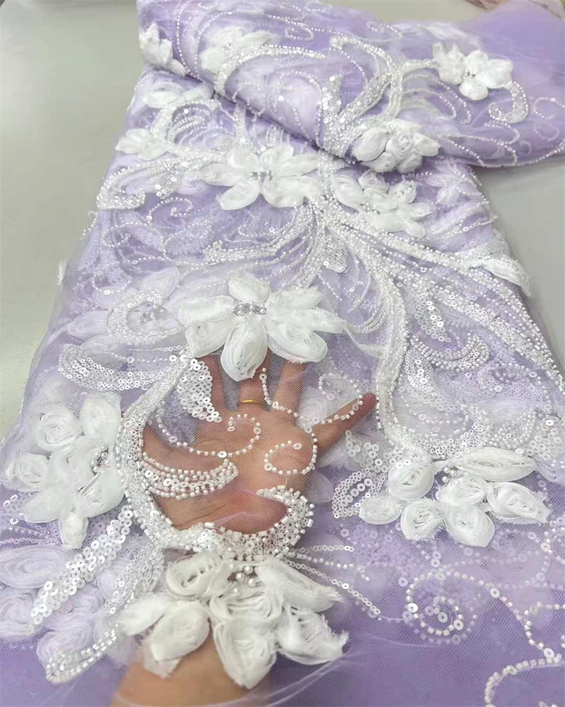 2025, neuester heißer Verkauf, neuer High-End-Luxus-französischer Stickerei-Perlen-Spitzenstoff, afrikanischer nigerianischer Stoff mit Pailletten für Hochzeit