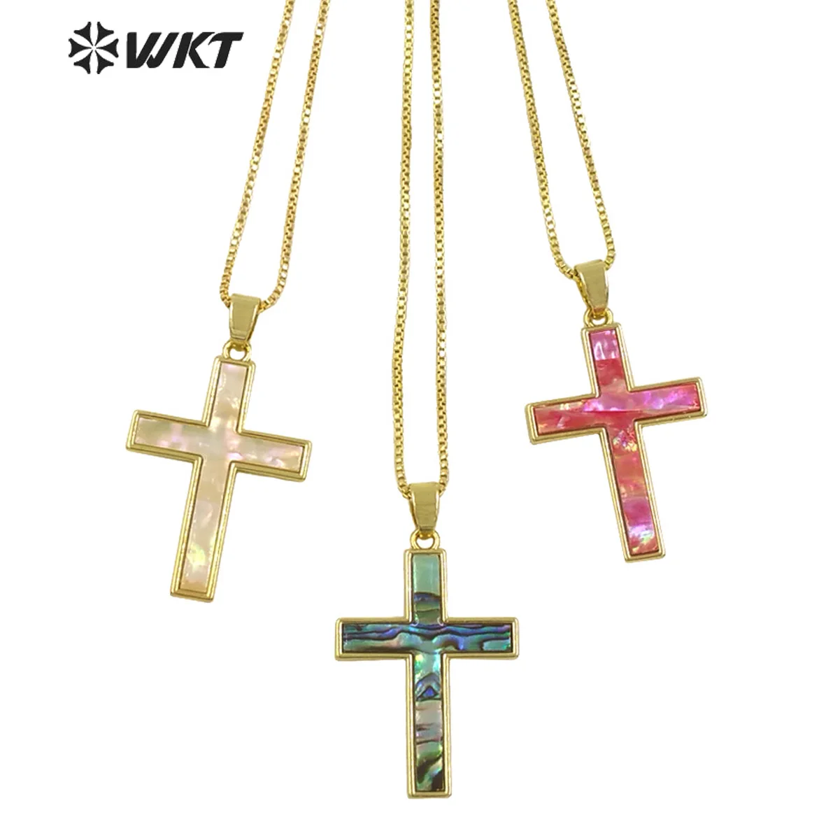 

WT-JN277 Trendy And Unique Natural White Pink Shell Cross Pendant Necklace For Friend Or Couple Daily Pertfect Decoration