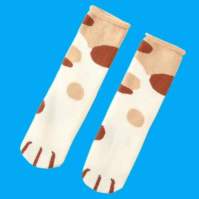 5/10 pares de calcetines cálidos de tubo medio de dibujos animados japoneses calcetines gruesos de invierno con forma de pata de gato 2024 calcetines de otoño e invierno lindos calcetines con huella