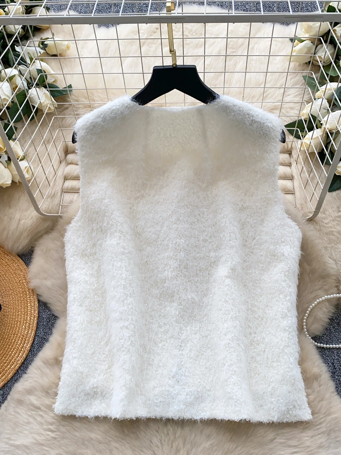 Ele Faionable Button-Up round Ne Svel Open Cardigan Vest Women's Autumn Winter Layering Outerwear oulder Pad ...