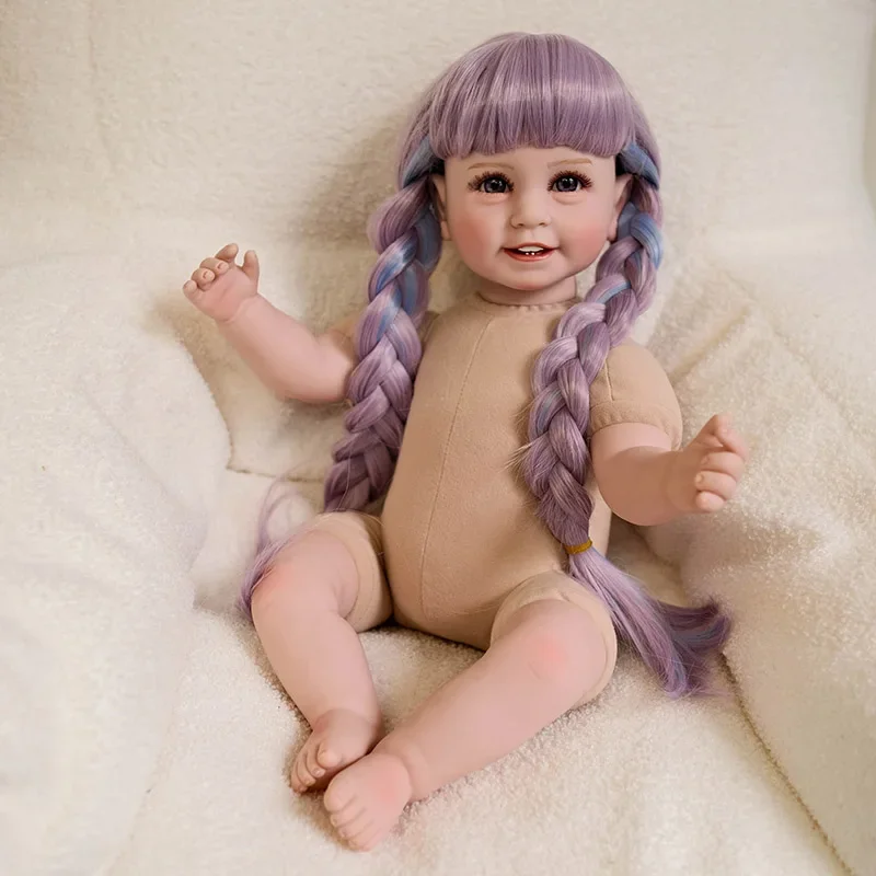 55CM Lächeln Nude Puppe Schlafen in Weichen Stoff Körper Lebensechte Reborn Kleinkind Hand Verwurzelt Haar Kuschelige Baby Mädchen Puppe baby