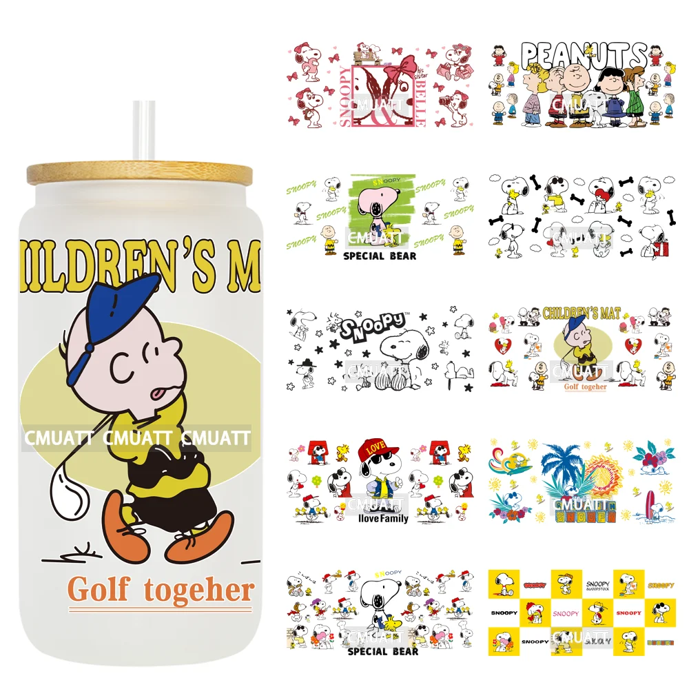 

Cute Dogs Life Cartoon Characters 16OZ UV DTF Cup Wraps Ready To Apply Waterproof Transfer Stickers For Libbey Glass Can Tumbler