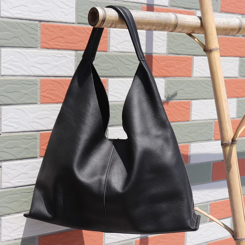 Luxury Slouchy Handbags Women Genuine Leather Hobo Shoulder Bags Daily Purse Casual Large Capacity Soft Cowhide Lady Tote Bag