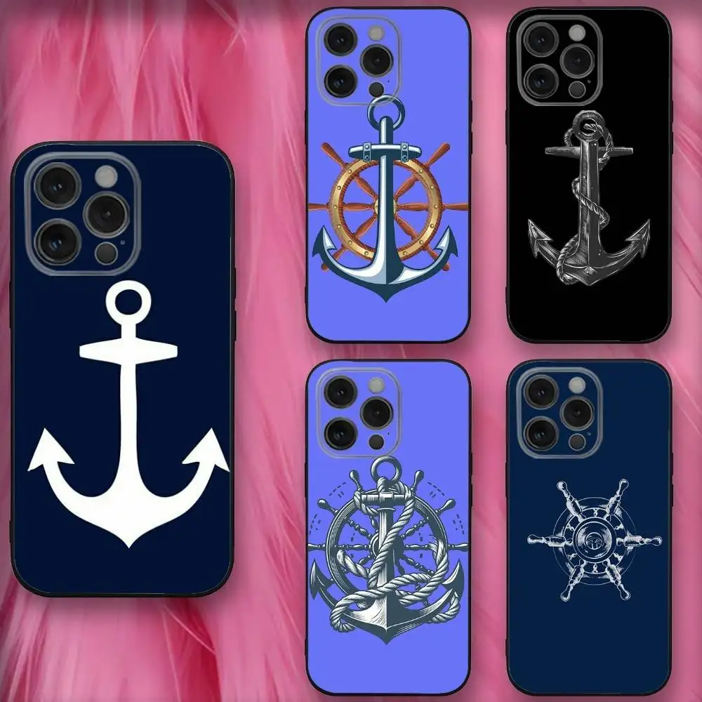 

Anchor Boat Ship Wheel Phone Case For iPhone 16,se4,15,14,13,12,11,Pro,X,XS,Max,XR,Plus,Mini Soft Black Cover