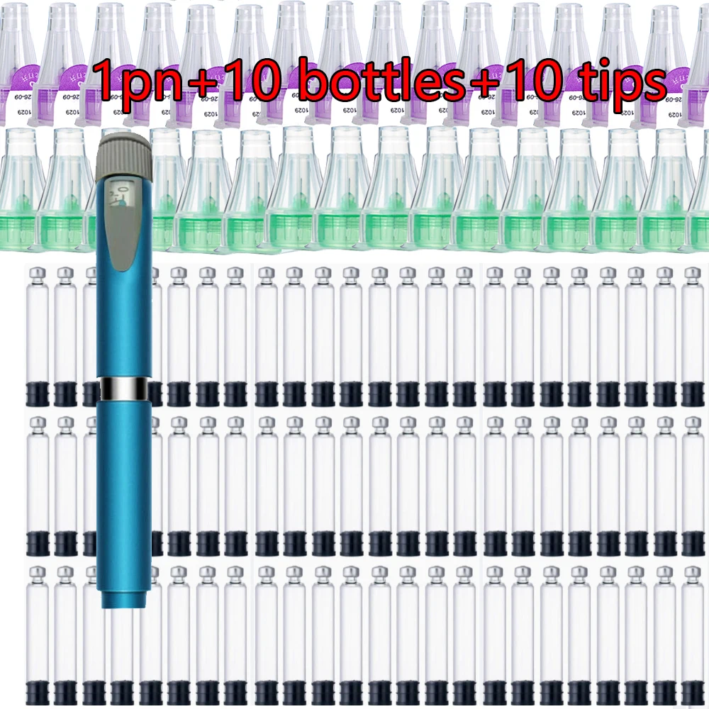 Magic Pen+10x bottles +10x tips with 3ml Empty Cassette Cartridge Sterile Tattoo Insulin Injection Pen Kit For Lilly Insulin