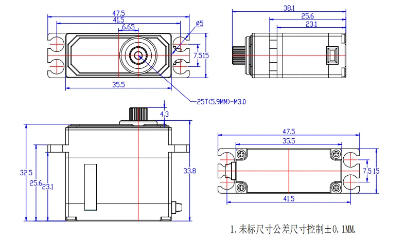 FT9022BL 7.4V 22KG 고토크 PWM 디지털 180도 브러시리스 서보(알루미늄 쉘 및 금속 기어 포함)