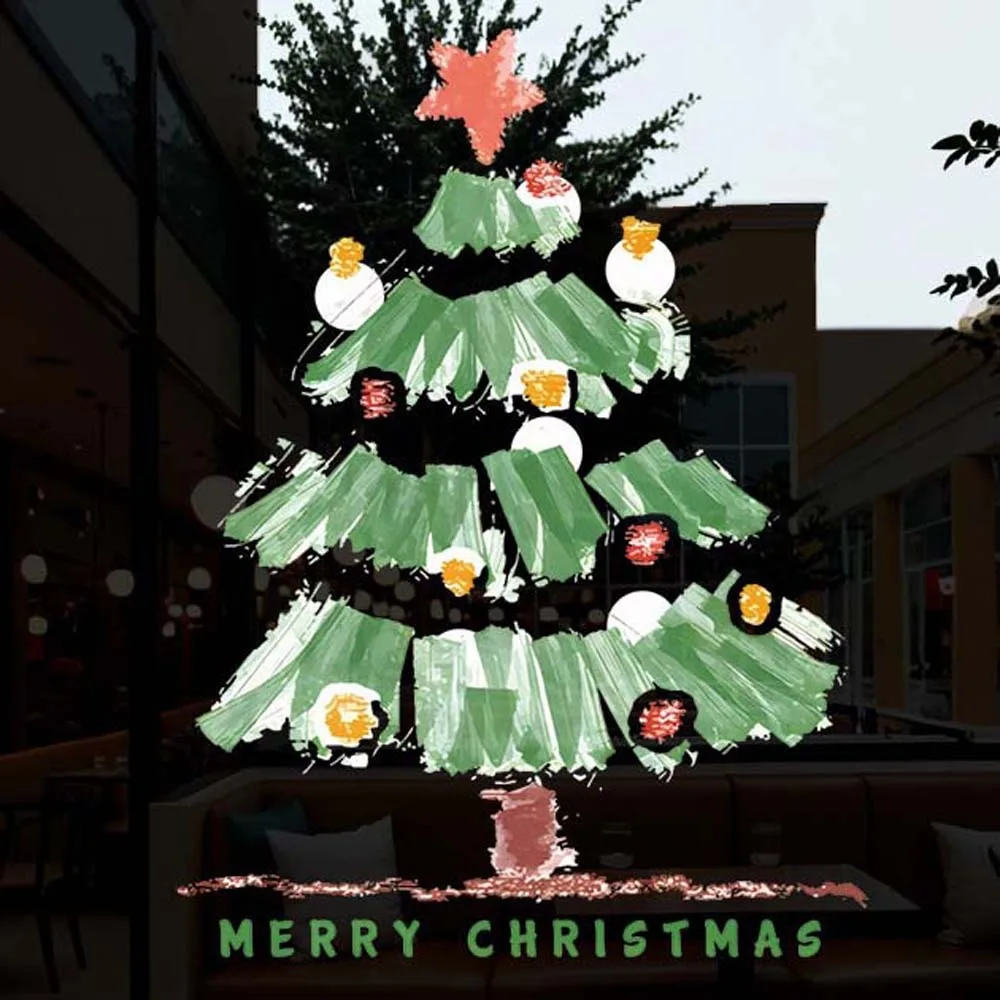 

Colorful Christmas Tree Stickers Waterproof Portable Glass Electrostatic Film Visible on Both Sides Over Size