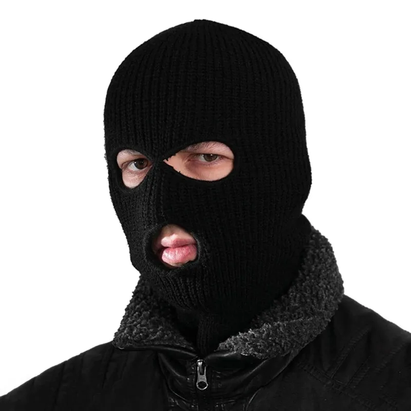 ผ้าคลุมศีรษะแบบสามรูพร้อมหน้ากากกันหนาวสำหรับขี่จักรยาน กันลมและให้ความอบอุ่น หมวกผ้าฟลีซสำหรับปกป้องใบหน้า