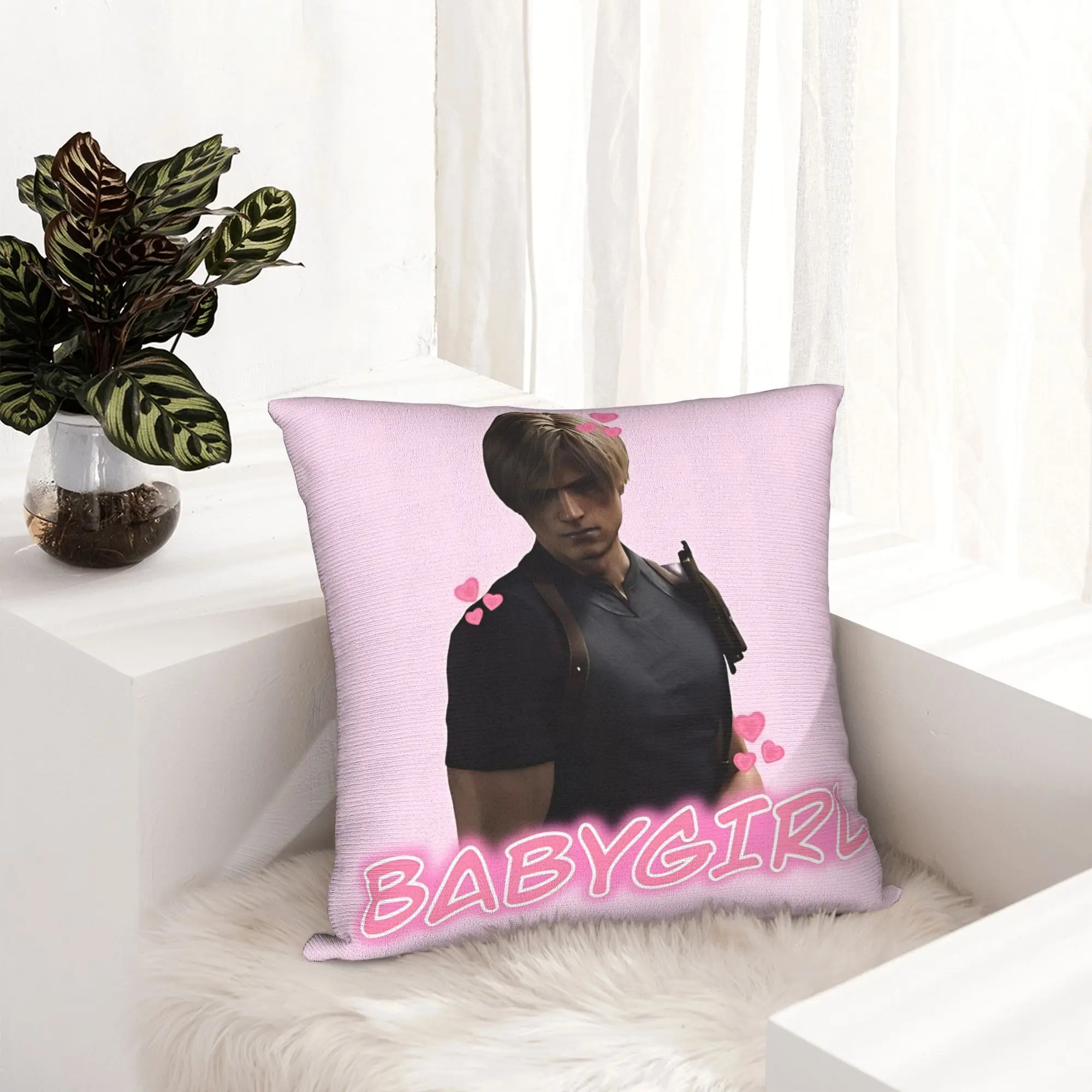 Leon Kennedy Babygirl Pillowcase Printed Polyester Cushion Cover Decor  Pillow Case Cover Home Square 45X45cm