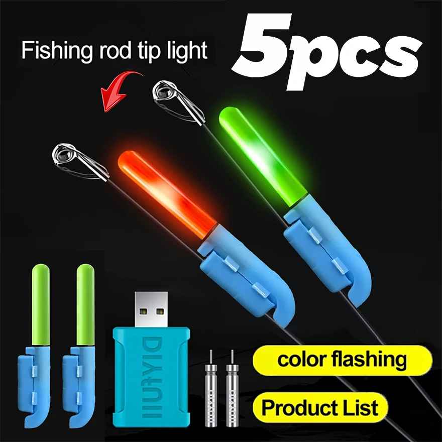 1 Juego de luces para la punta de la caña de pescar nocturna; cambia de color cuando un pez se porrea en el anzuelo; indicador de picada; luz de alarma de pesca.