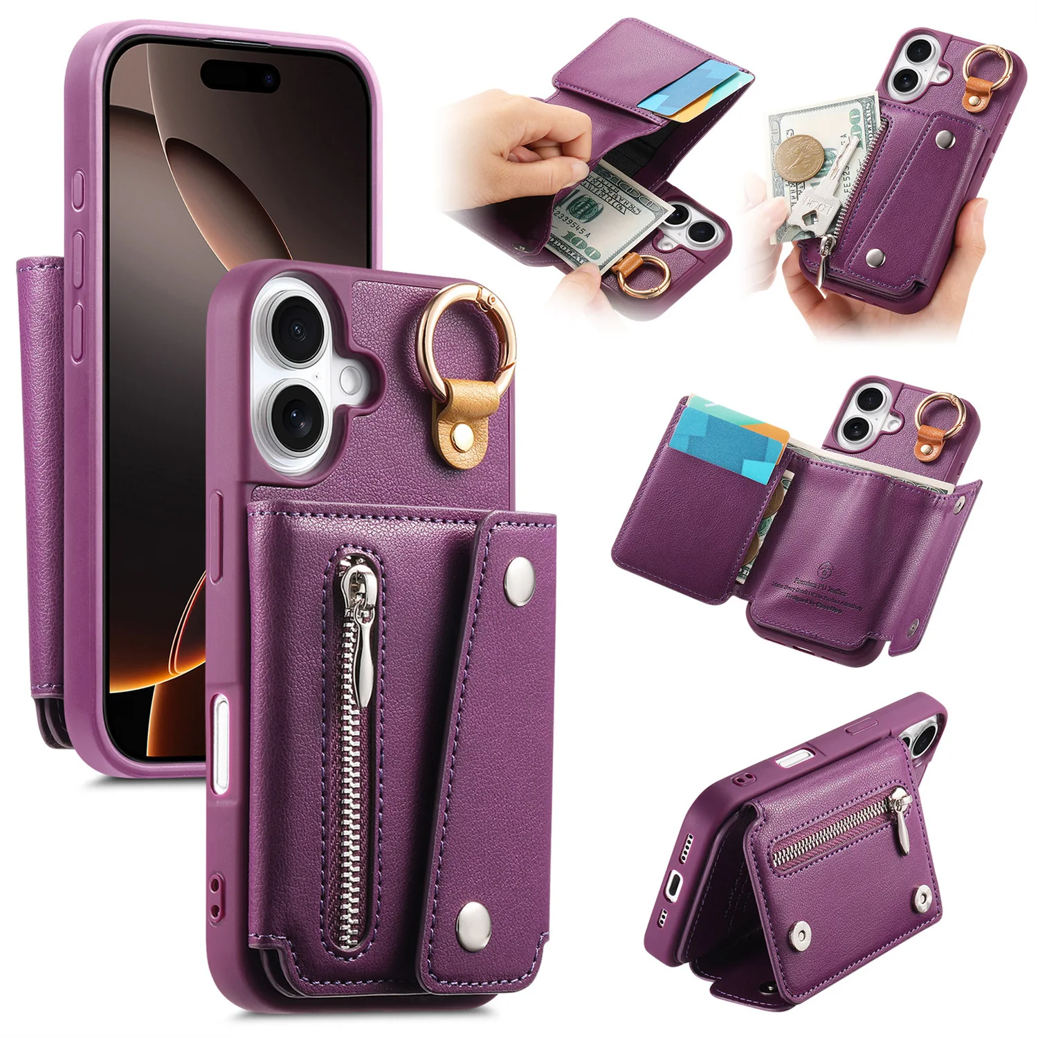 

Finger Ring Zipper Pocket Case For Redmi K80 Pro Muctifunction Leather 2 Cards Slot Phone Cover Funda For Redmi Note 14 Pro Plus