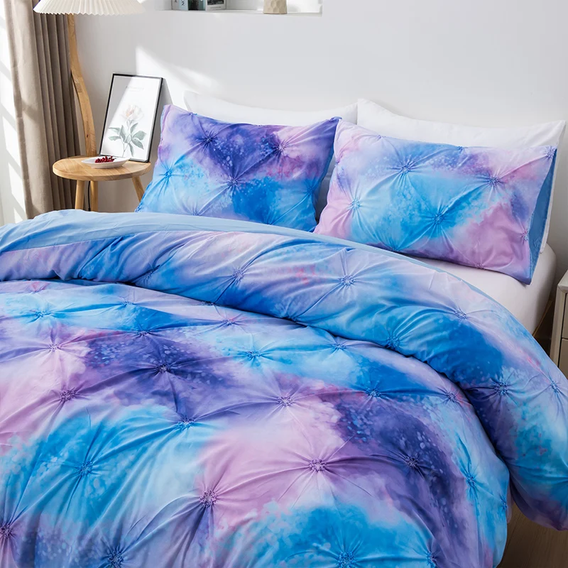 3pc Gradient Blue Purple Floral Duvet Cover, One Duvet Cover+2 Pillowcases With Floral Technique, Comfortable And Soft Fabric