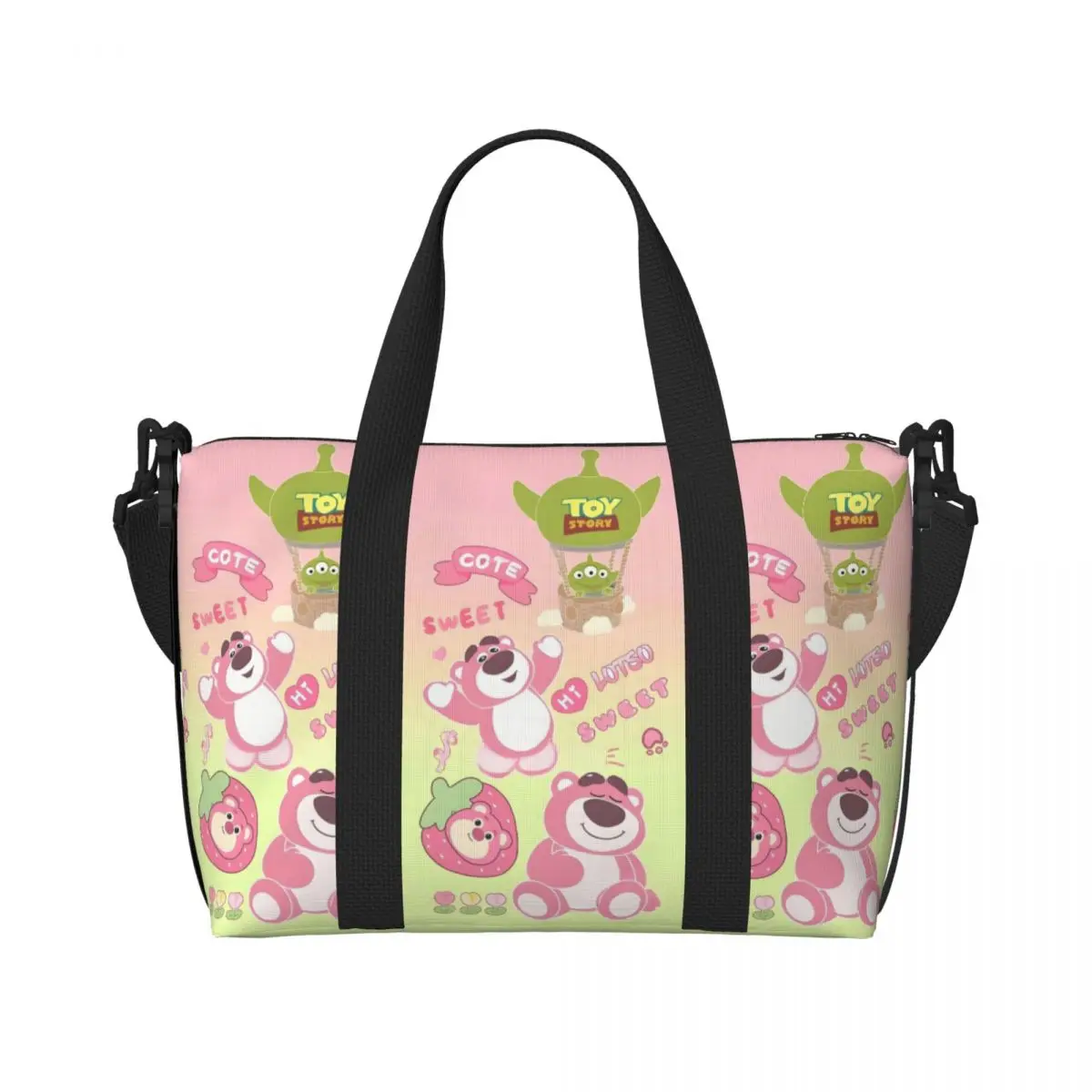 Tas Tote Lotso Custom Wanita Kapasitas Besar Motif Beruang Kartun untuk Pantai, Gym, dan Perjalanan