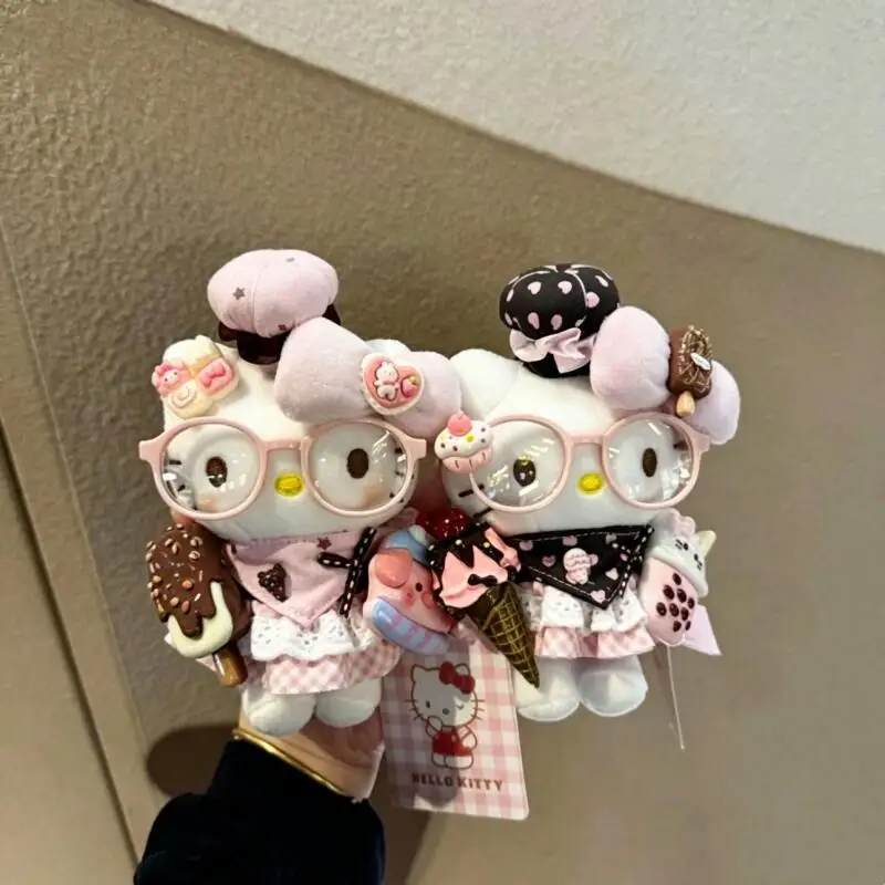 

Sanrio Hello Kitty Summer Milk Tea Ice Cream Lace Pink Skirt Love Shaped Buckle Plush Toy Backpack Keychain Decorative Pendant