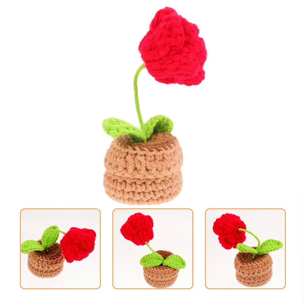 

2Pcs Crochet Flower Potted Rose Desktop Decor Simulation Fake Flower Bonsai Home Office Table Decoration Crochet Flowers