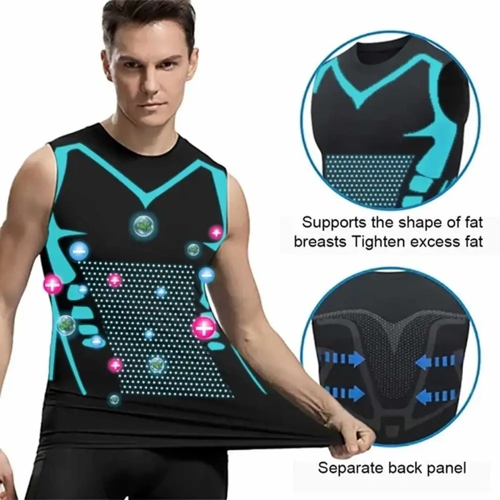 Ionic Shaping Vest Men's Sports Skin-tight Vests Fast Dry Breathable Slim Sleeveless Elastic Vest Fitness Top