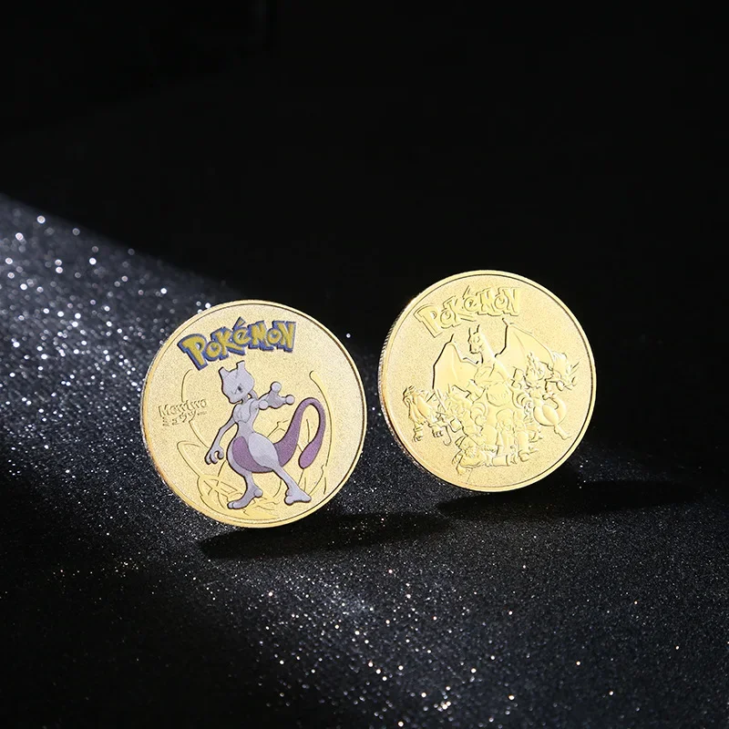 Pokemon Gold Coin Metal Set Mewtwo Charizard Pikachu Venusaur Squirtle Anime Commemorative Medallion Collectible Pokeball Gift