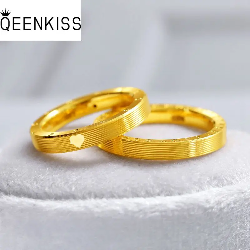 

QEENKISS 24KT Gold 520 Heart Ring For Women Men Time Clock Ring Fine Wholesale Jewelry Wedding Party Bride Groom Gifts RG5152