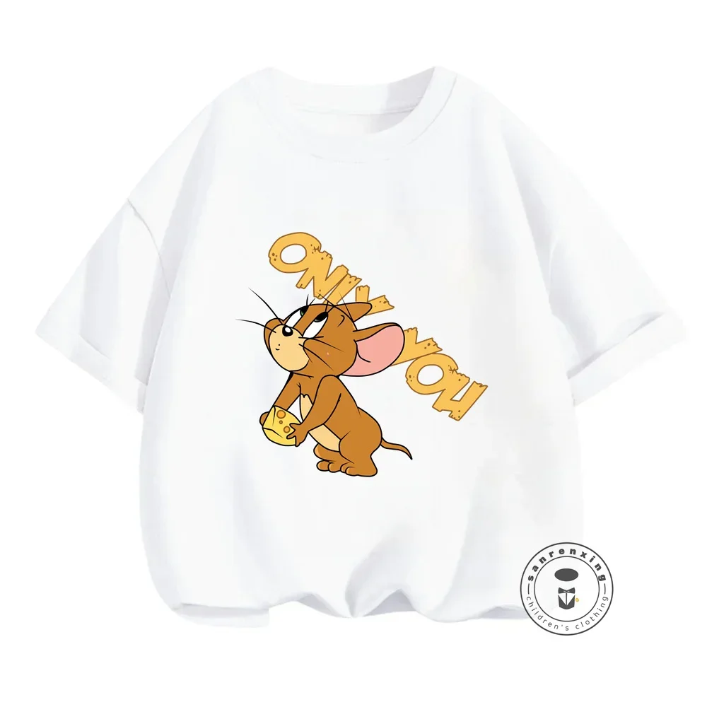 Summer Fun with T-Shirts for Boys and Girls Solid Colored Tops feat Tom and Jerry Cartoons Cute Hip-Hop Fashion for the Street