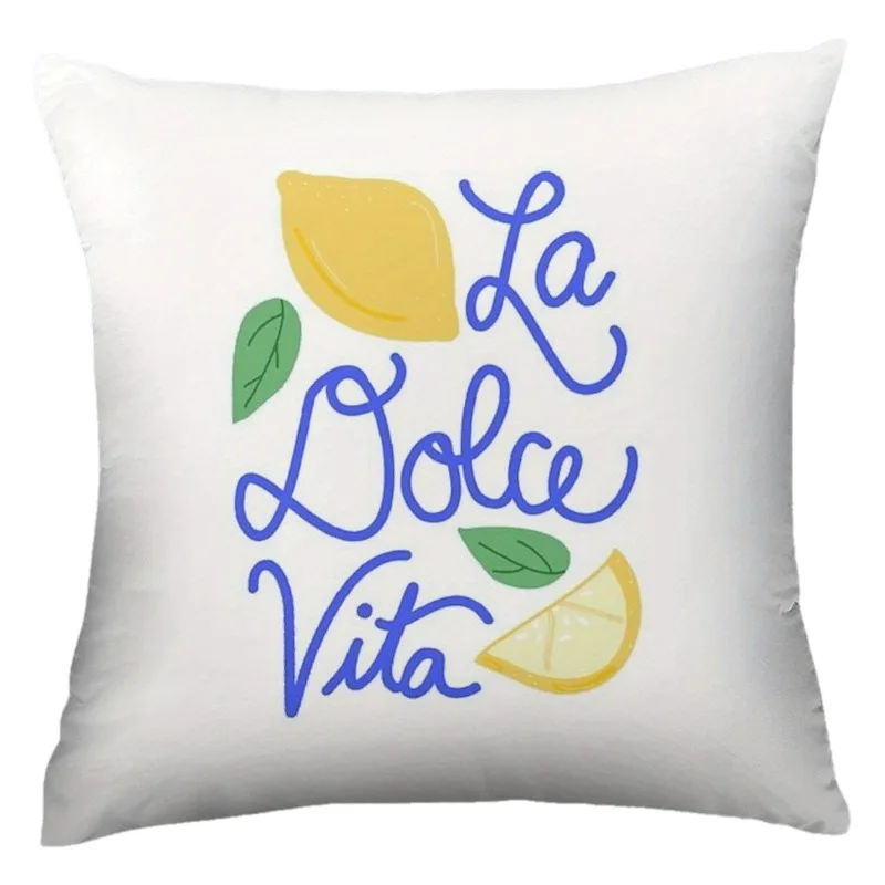La Dolce Vita Pillow Cover, Lemon and Blue Script Design Cushion Case for Living Room Bedroom Home Decor Gift