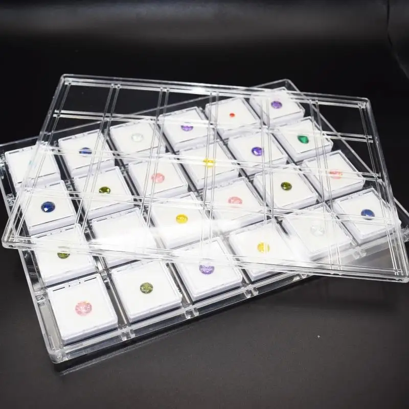 24pcs Gemstone Display Box Gem Stone Collection Organizer Tray with Cover Loose Diamond Jewelry Holder Protection Box Container