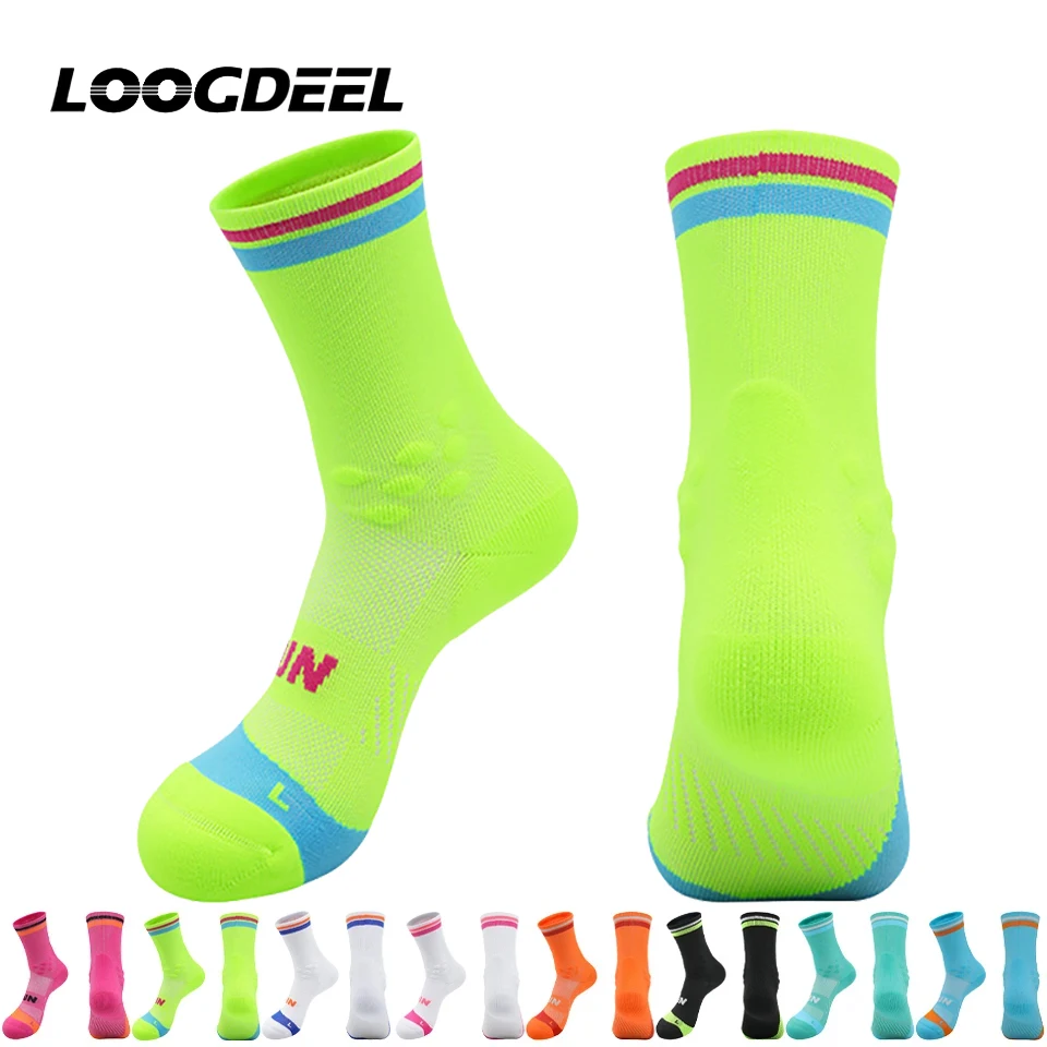 Loogdeel Professionelle, atmungsaktive Fußballsocken, schnell trocknende Marathon-Sportsocken, schweißabsorbierende, elastische Basketball-Radsocken