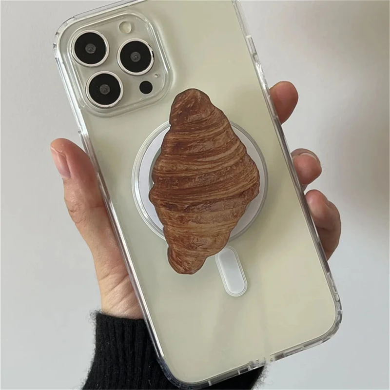 

Cute Funny Croissant For Magsafe Magnetic Phone Griptok Grip Tok Stand For iPhone 15 Foldable Wireless Charging Case Holder Ring