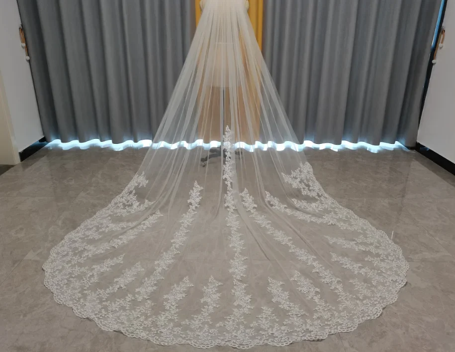

Luxury one layer Cathedral Long Veil Lace Wedding Veil Bridal Veils With Comb Wedding Accessories
