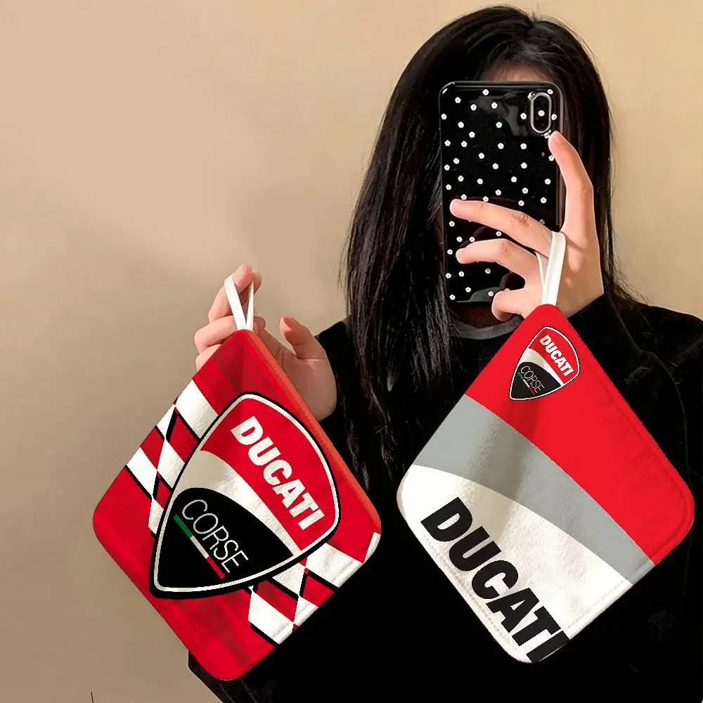 D-Ducati Motorcycle LOGO Hanging Kitchen Towel, Polyester Cotton Material, Multipurpose Hand Wiping Towel for Family
