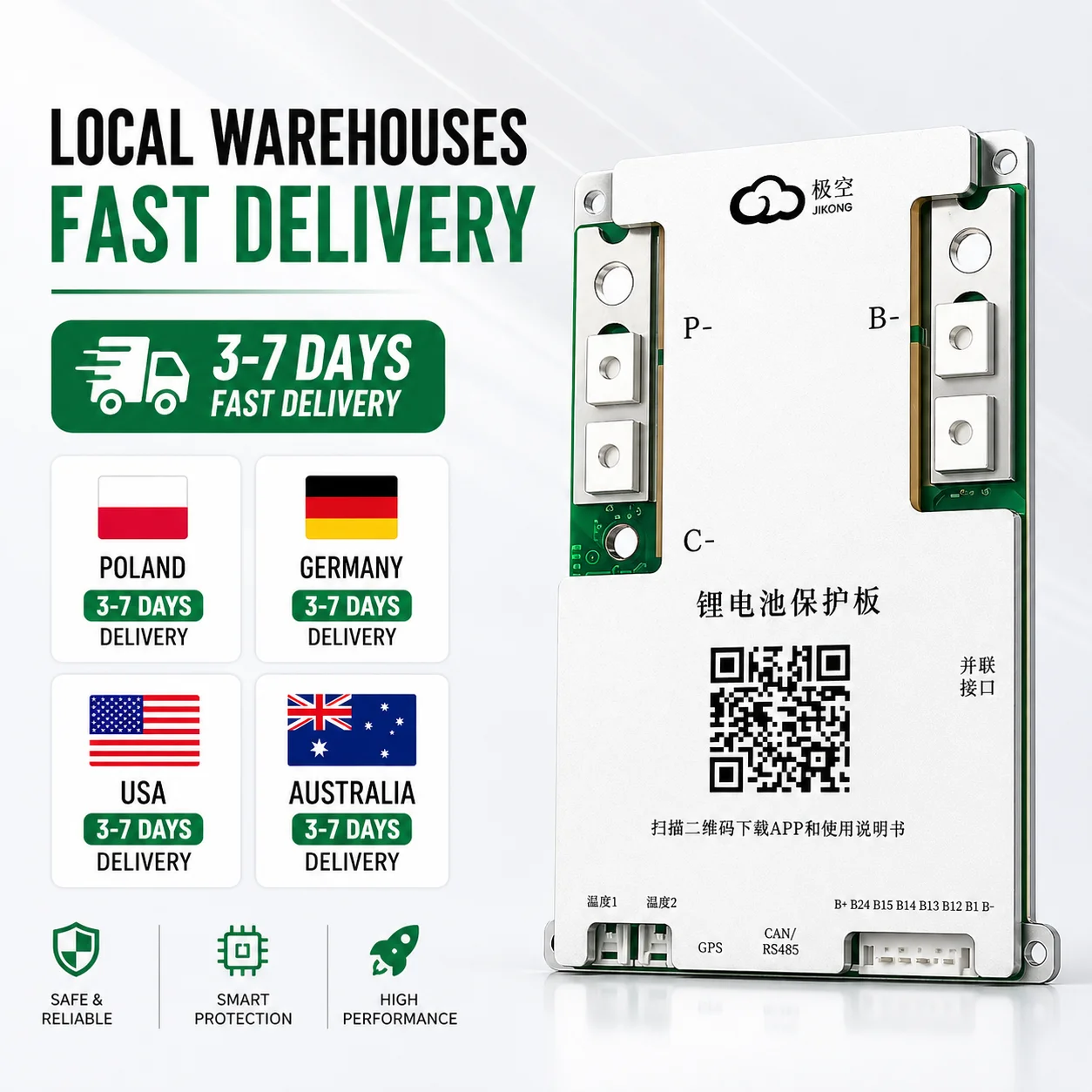 

JIKONG JK-BD6A24S6PD 60A Metal Core PCB PCBA BMS 8S-24S LiFePO4 Battery Charge Discharge Inverter BMS CE Certified